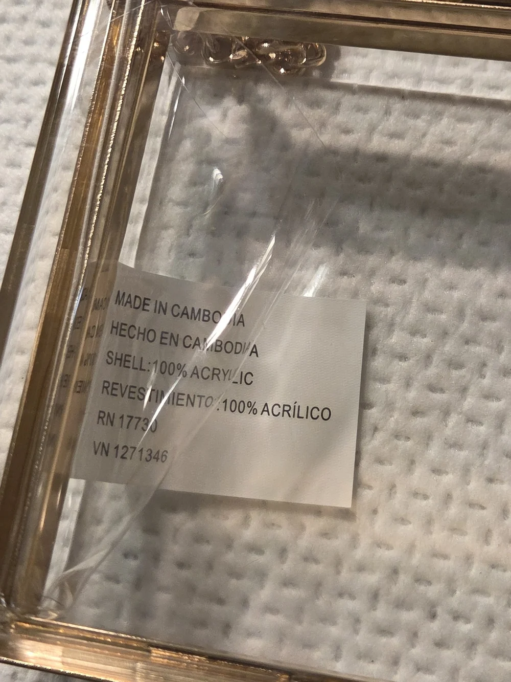 A New Day  Clear Acrylic Box Bag with Gold Trim